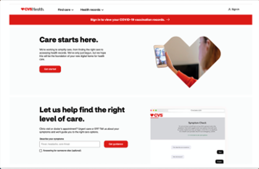 CVS Health website screens